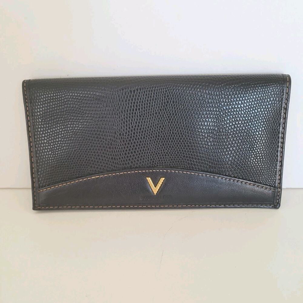 Giorgio Valenti Card Slim Bill Holder Wallet Navy Bifold Leather Snake Vintage‎